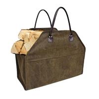  Premium Waxed Canvas Firewood Carrier with Leather Handles